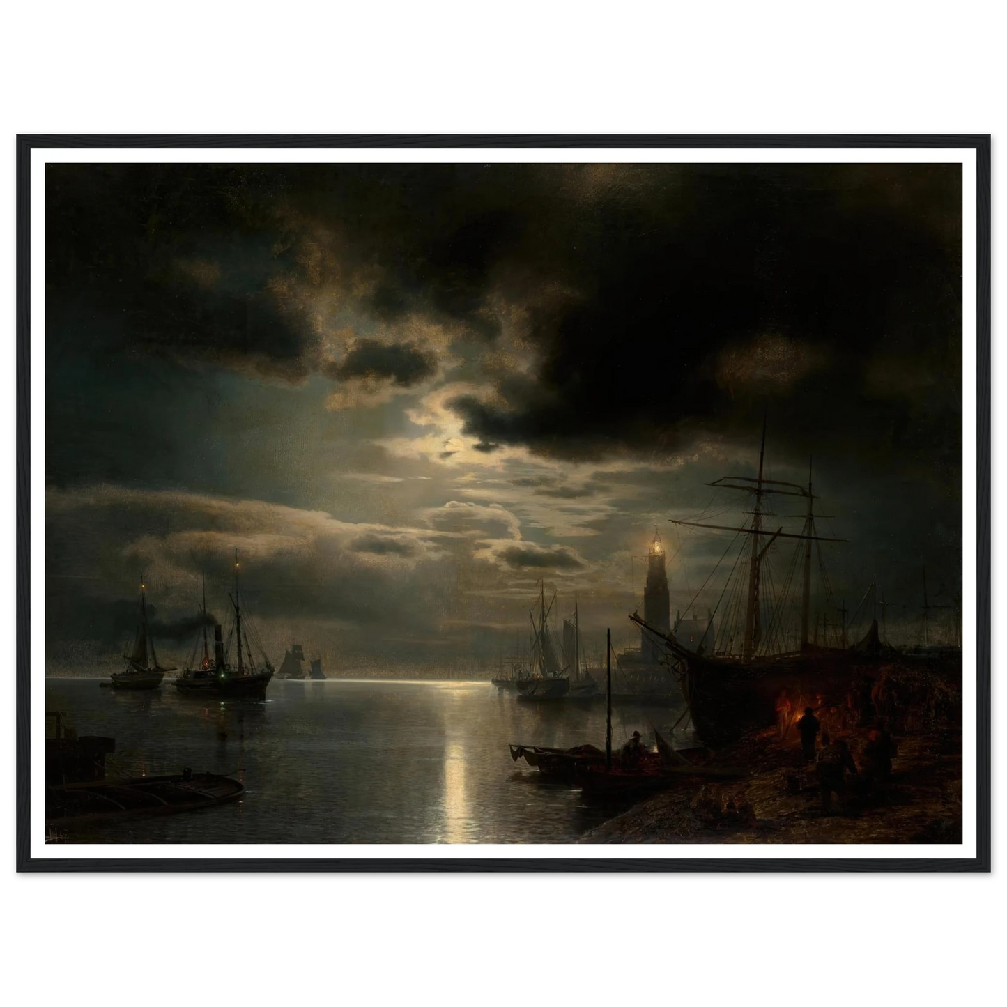 A Moonlit Harbor (1867) Art Print | Hermann Ottomar Herzog-Quipham Collections