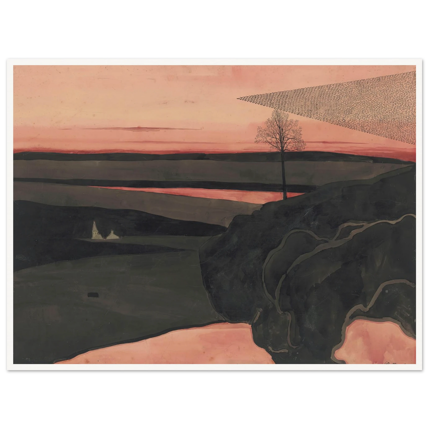 Landscape under a Red Evening Glow with Migratory Birds (1919) Art Print | Leon Spilliaert-Quipham Collections