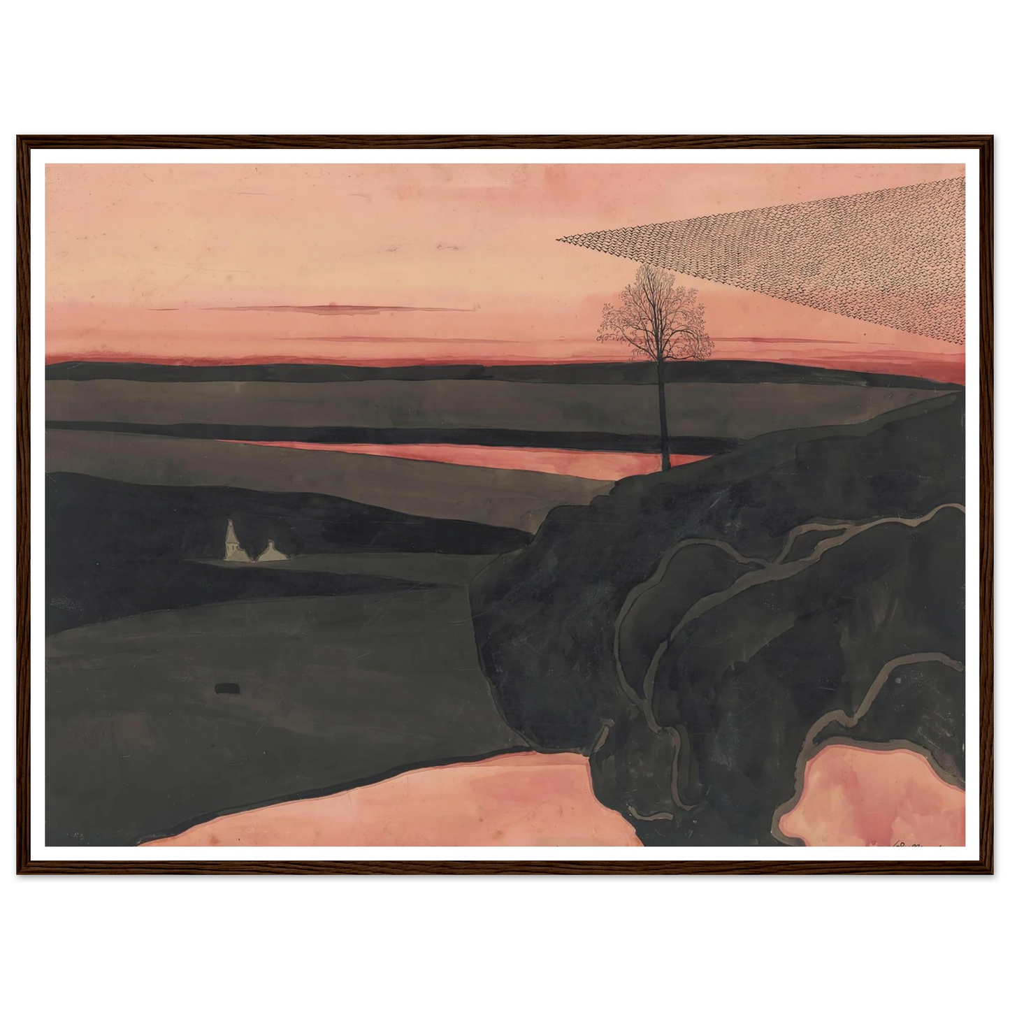 Landscape under a Red Evening Glow with Migratory Birds (1919) Art Print | Leon Spilliaert-Quipham Collections