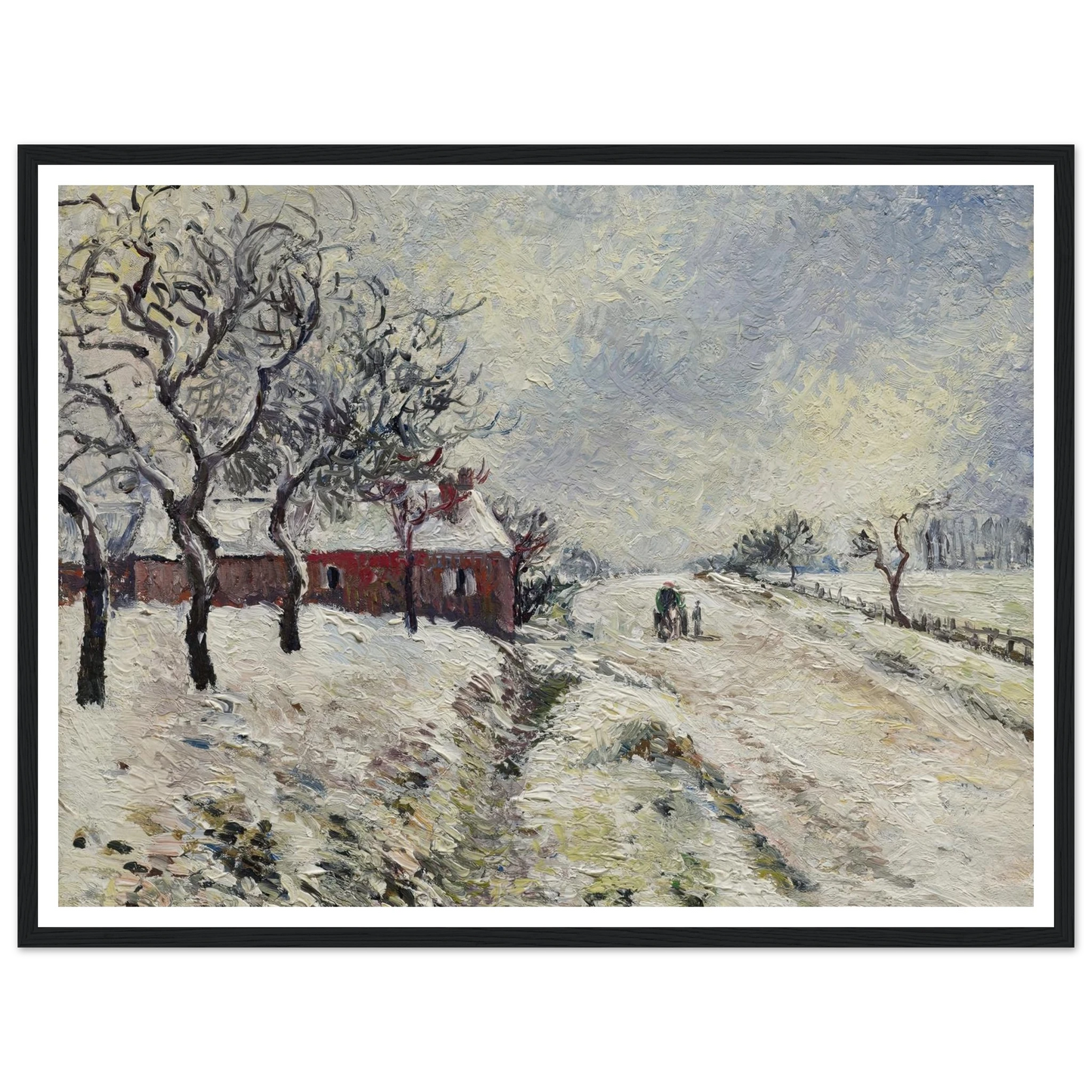 Route enneigée avec maison, environs d’Eragny (1885) Art Print | Camille Pissarro-Quipham Collections