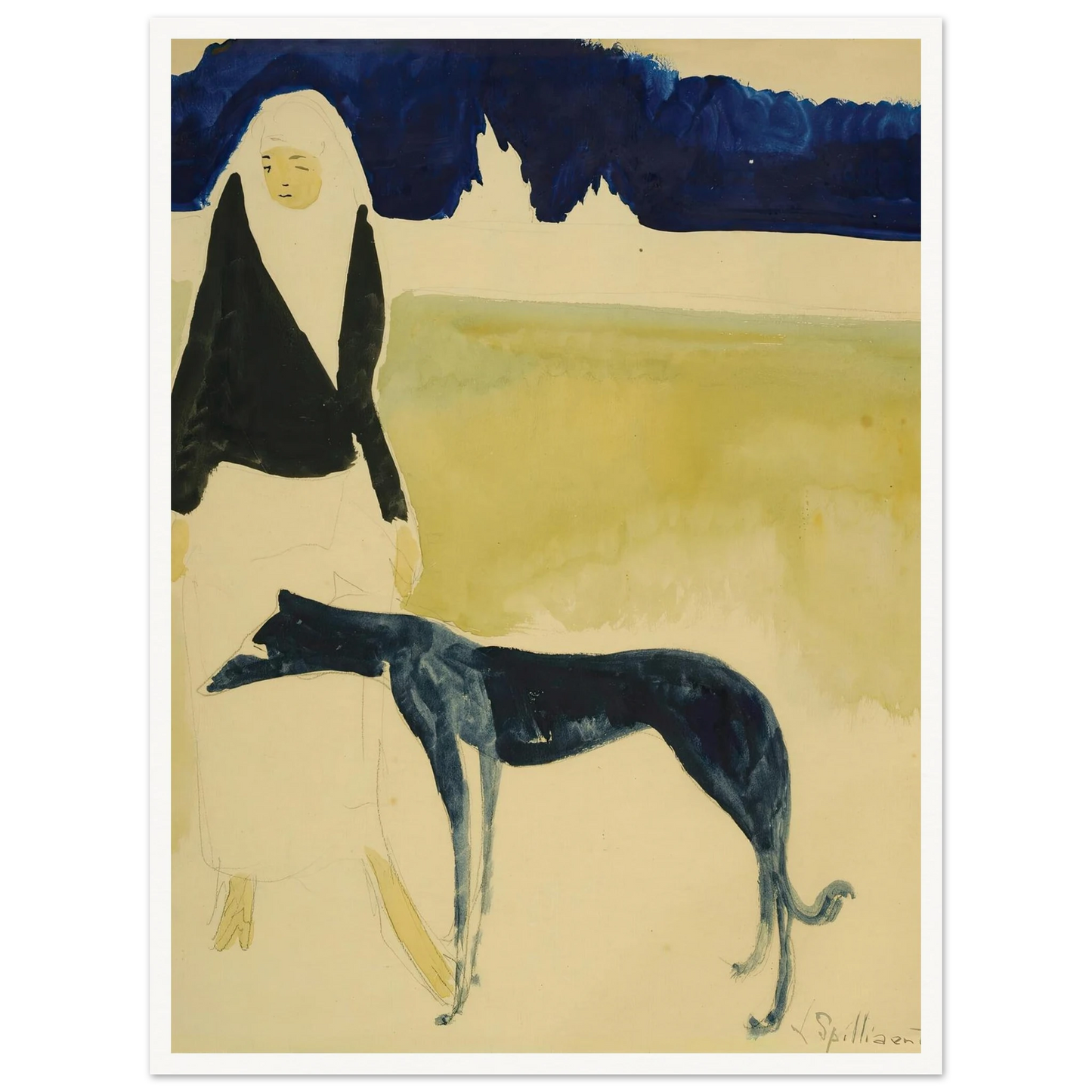 Femme Au Lévrier (1917) Art Print | Leon Spilliaert-Quipham Collections
