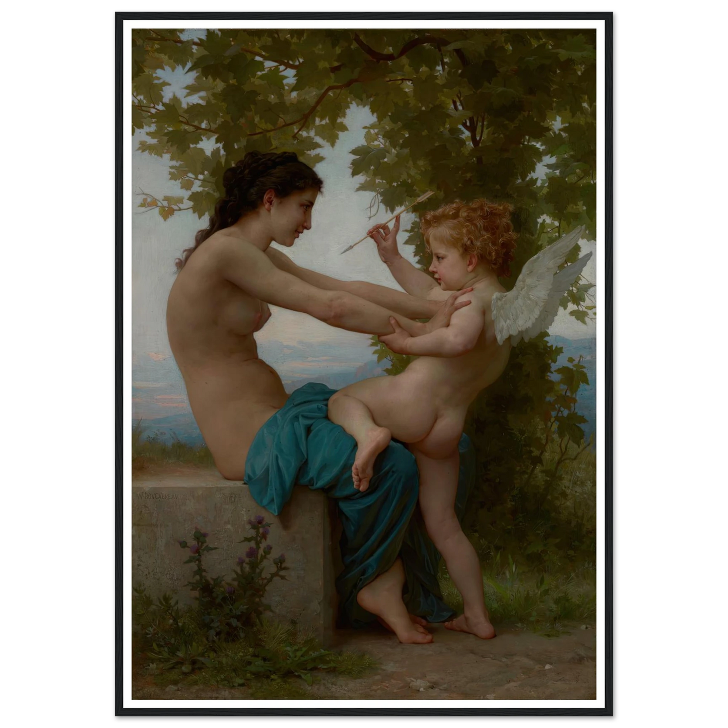 A Young Girl Defending Herself against Eros (about 1880) Art Print | William Bouguereau-Quipham Collections