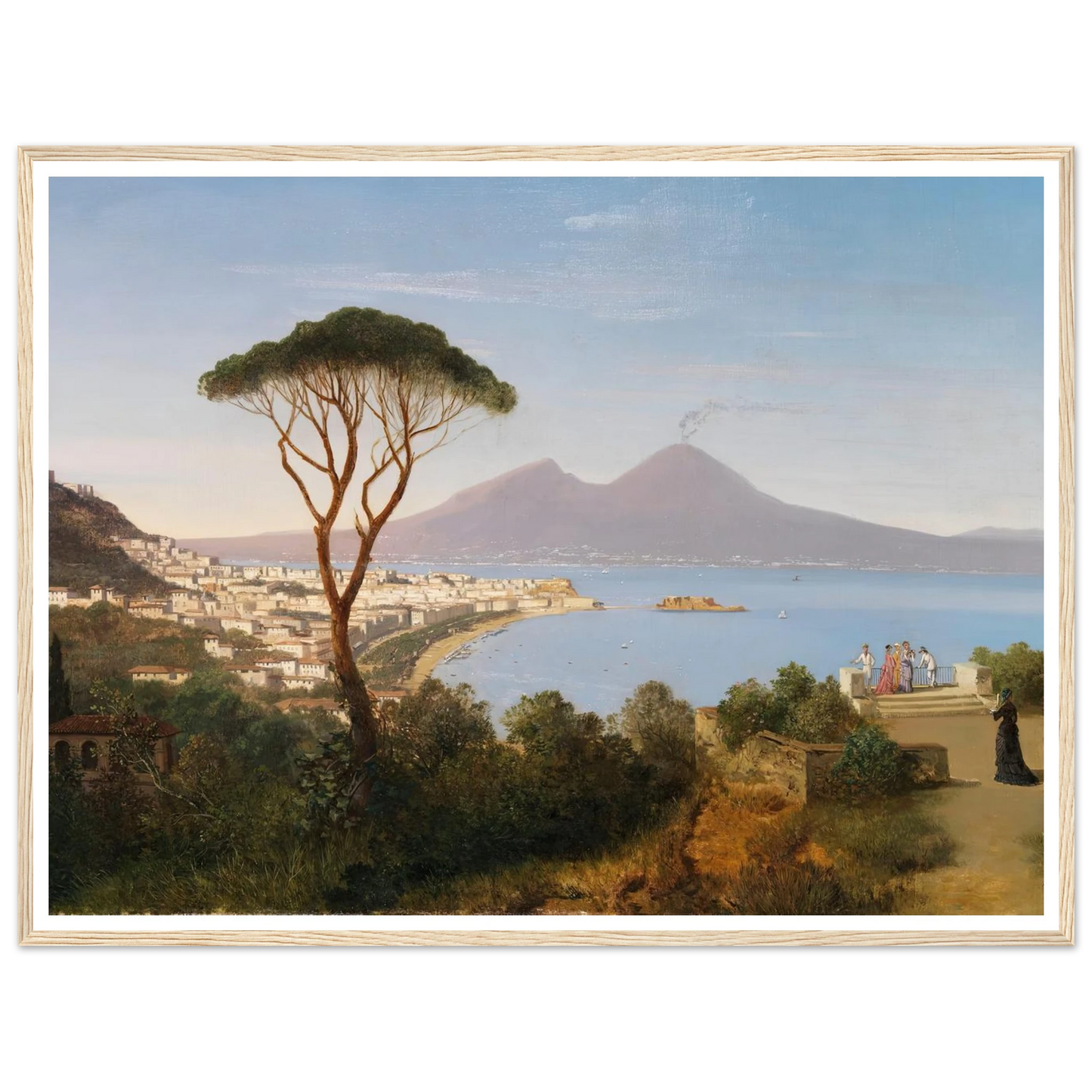 Blick vom Posillipo auf die weite Bucht von Neapel mit rauchendem Vesuv (Ca. 1850) Art Print | Albert Zimmermann-Quipham Collections