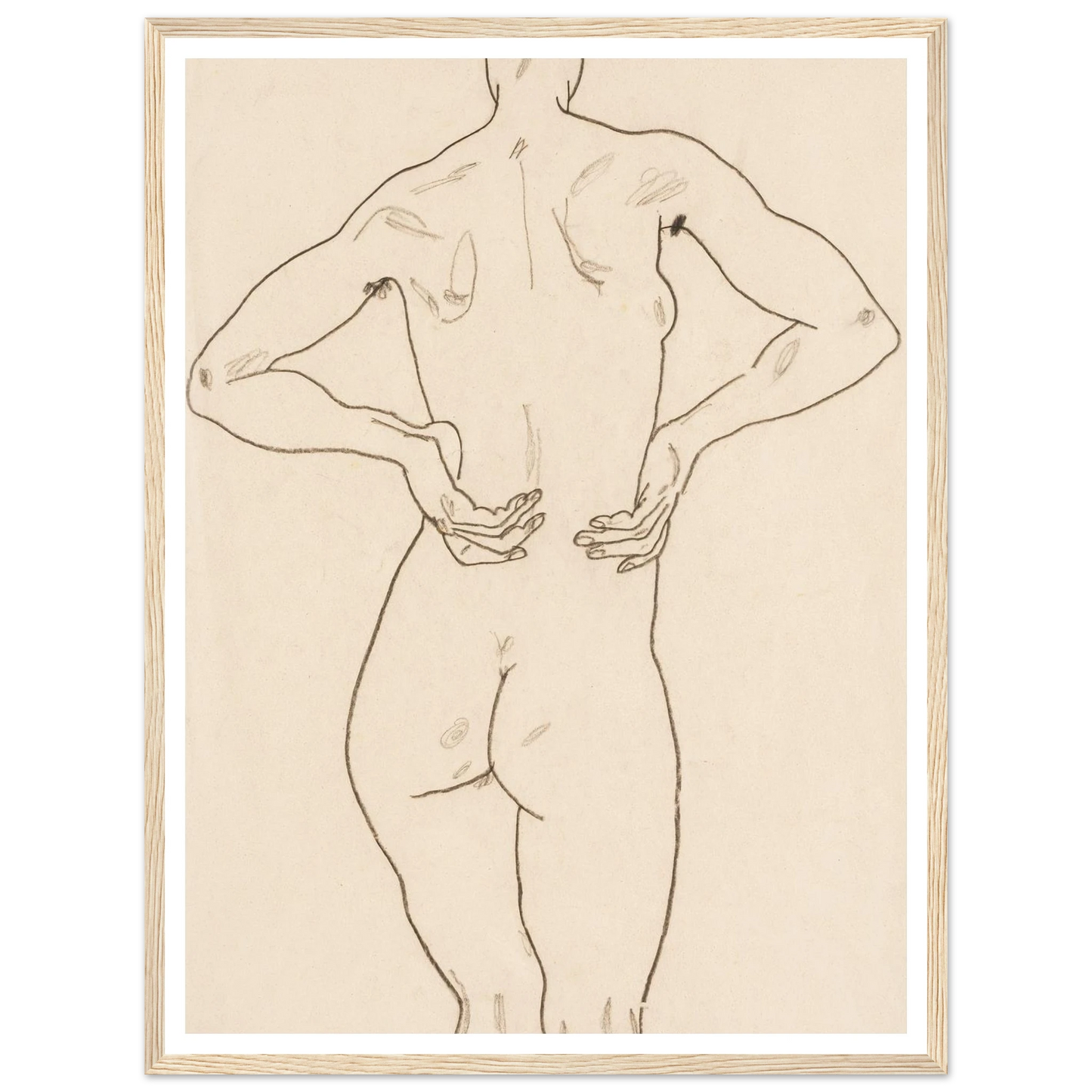 Weiblicher Rückenakt, die Hände auf der Hüfte Art Print | Egon Schiele-Quipham Collections