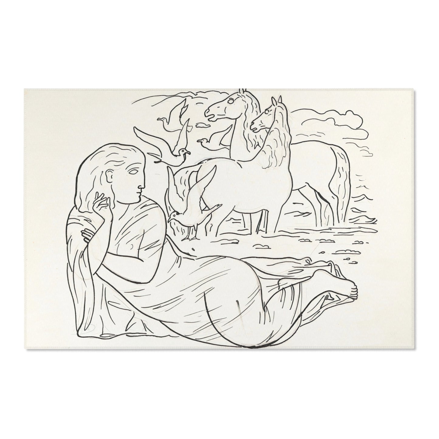 Schetsblad met vrouw liggend aan het strand met twee paarden en enkele zeemeeuwen (1891) Rug | Leo Gestel-Quipham Collections