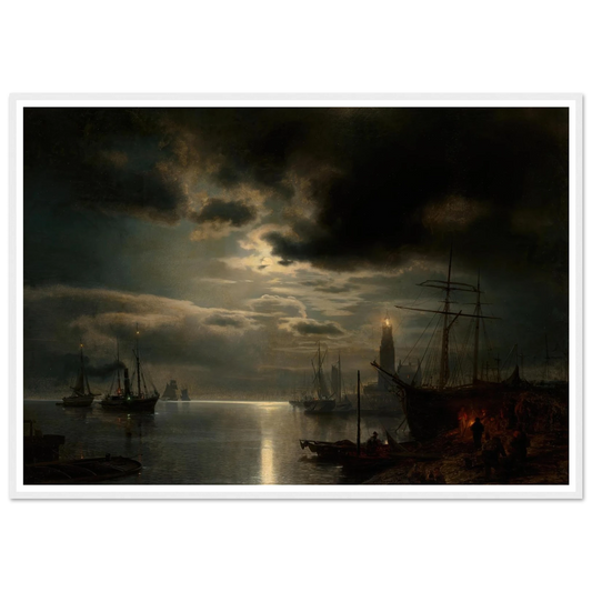A Moonlit Harbor (1867) Art Print | Hermann Ottomar Herzog-Quipham Collections
