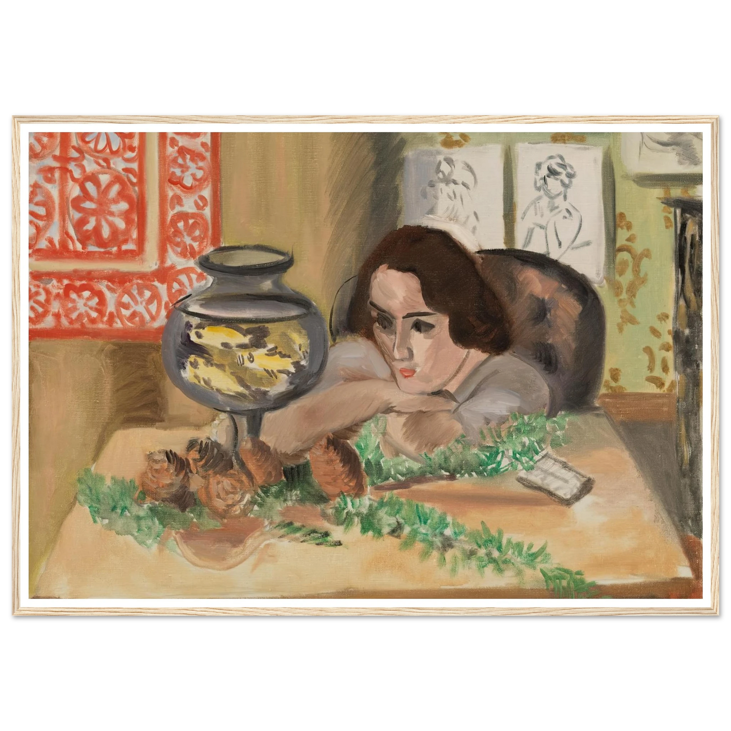 Young Woman before an Aquarium (Jeune fille devant un aquarium) (1921-1922) Art Print | Henri Matisse-Quipham Collections