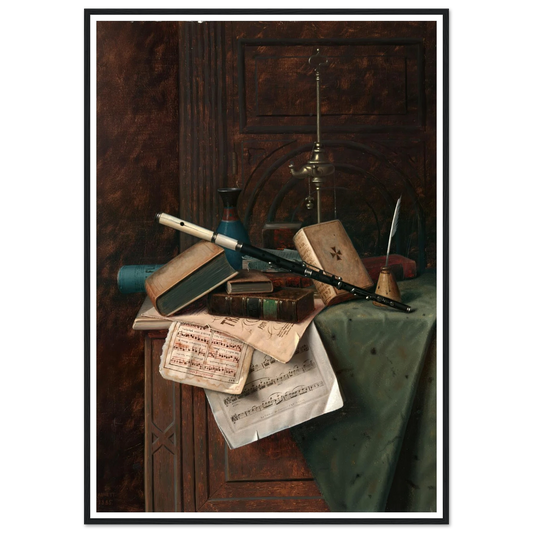 Still Life with Flute, Vase and Roman Lamp (1885) Art Print | William Michael Harnett-Quipham Collections