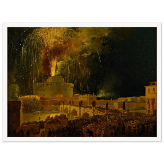 La Girandola Fireworks From Castel Sant’angelo In Rome (1830s) Art Print | Ippolito Caffi-Quipham Collections