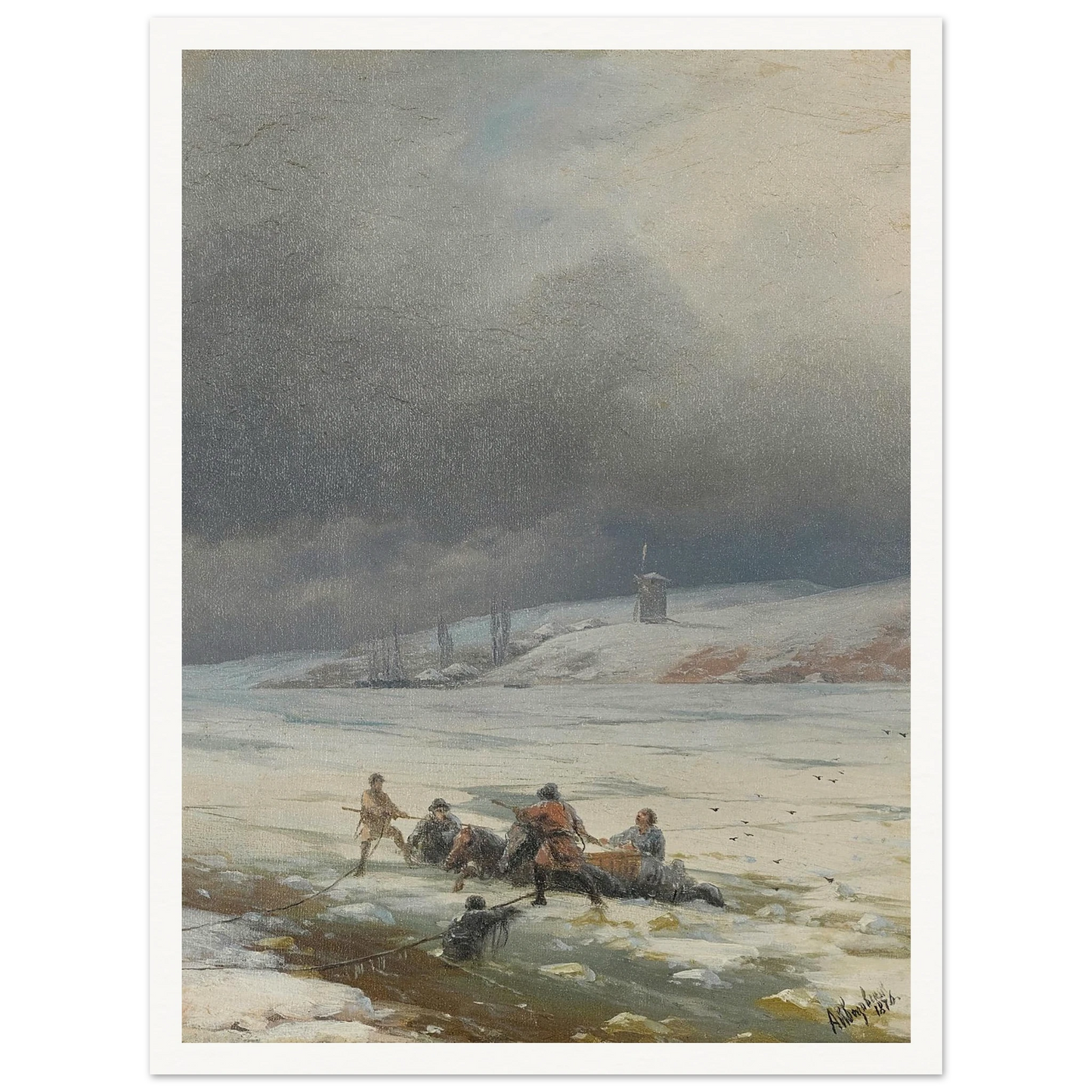 Hauling a Horse and Cart out of the Ice (1876) Art Print | Ivan Konstantinovich Aivazovsky-Quipham Collections