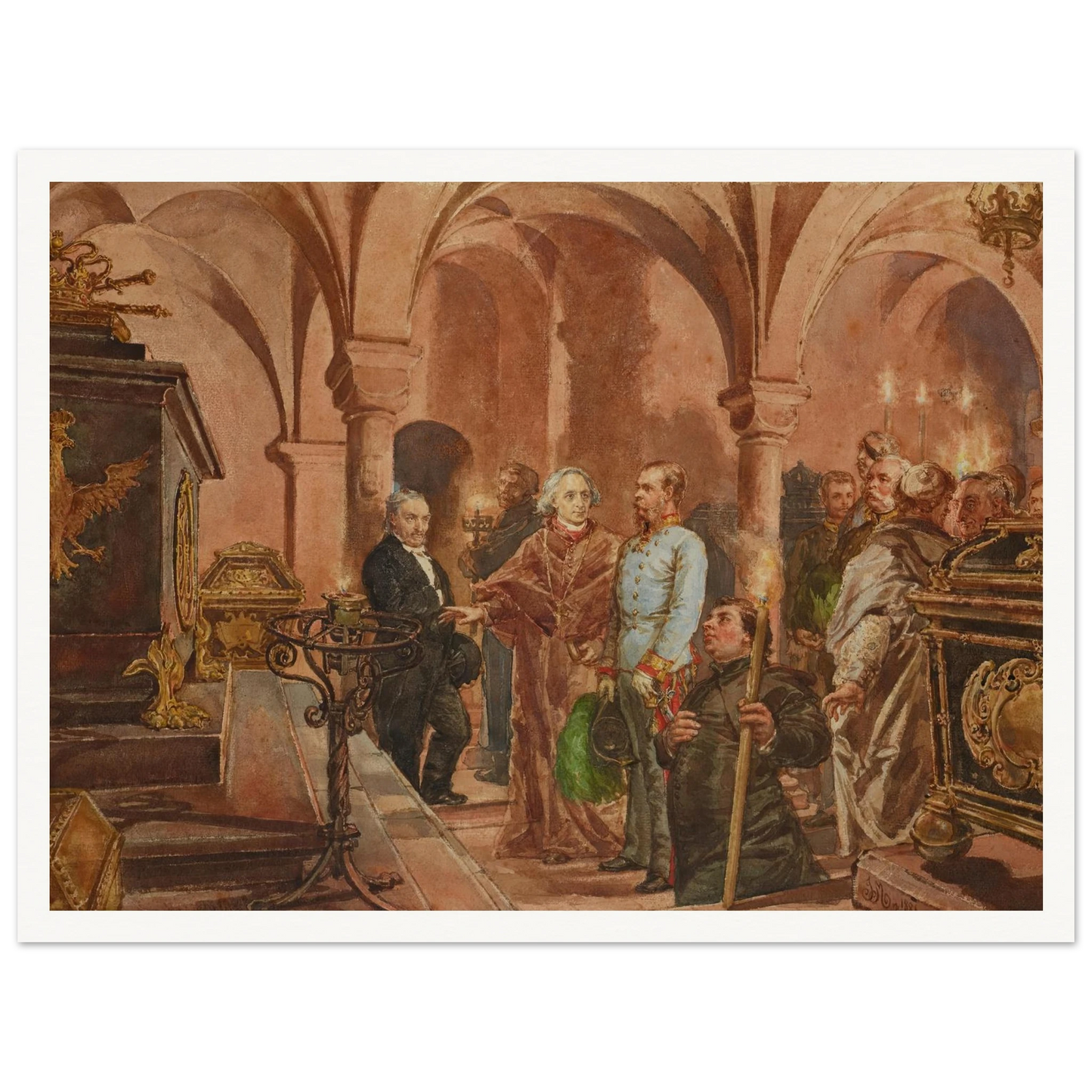 The Emperor in Front of the Sarcophagus of John III Sobieski in Saint Leonard’s Crypt under the Wawel Cathedral (1881) Art Print | Jan Matejko-Quipham Collections