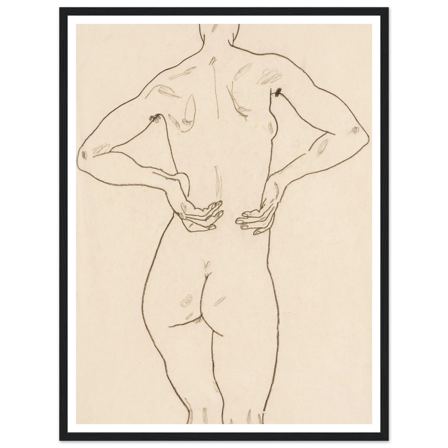 Weiblicher Rückenakt, die Hände auf der Hüfte Art Print | Egon Schiele-Quipham Collections