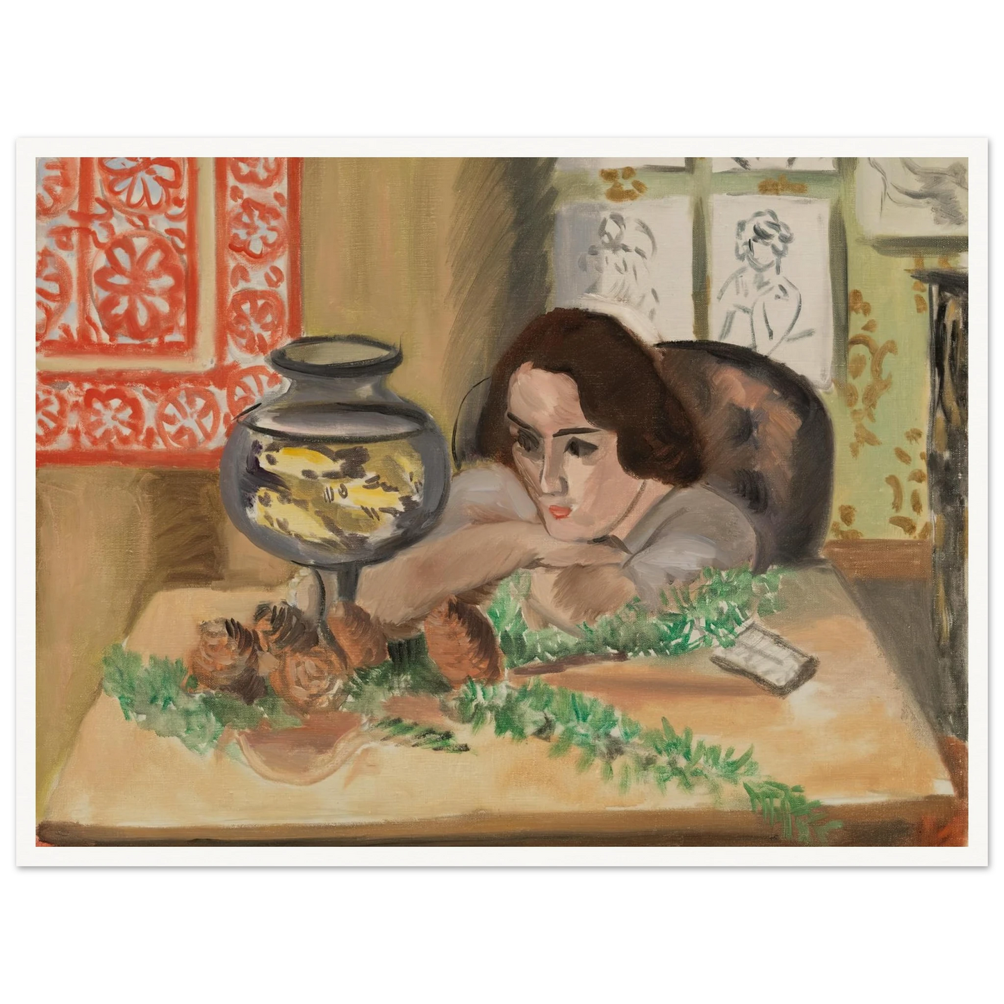 Young Woman before an Aquarium (Jeune fille devant un aquarium) (1921-1922) Art Print | Henri Matisse-Quipham Collections