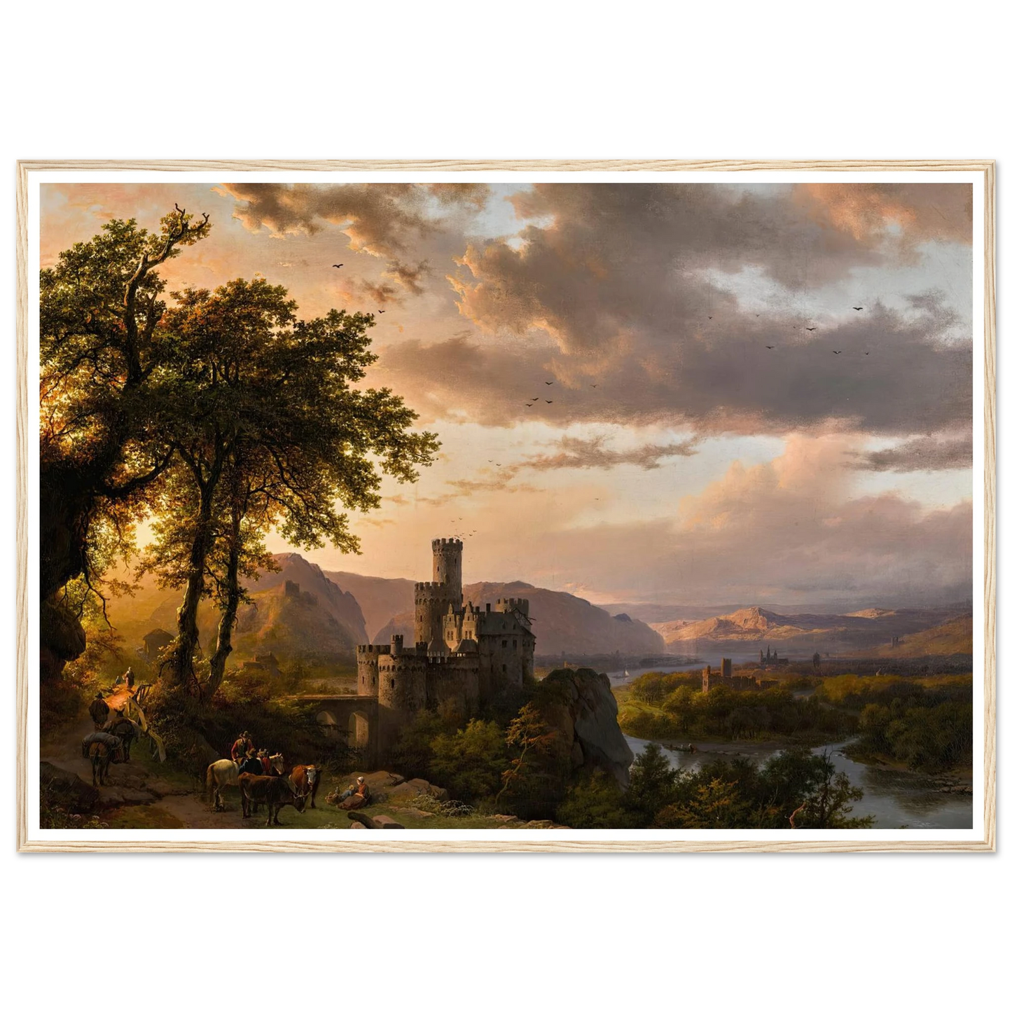 A hilly landscape with castle and travelers on a path (1855) Art Print | Barend Cornelis Koekkoek-Quipham Collections