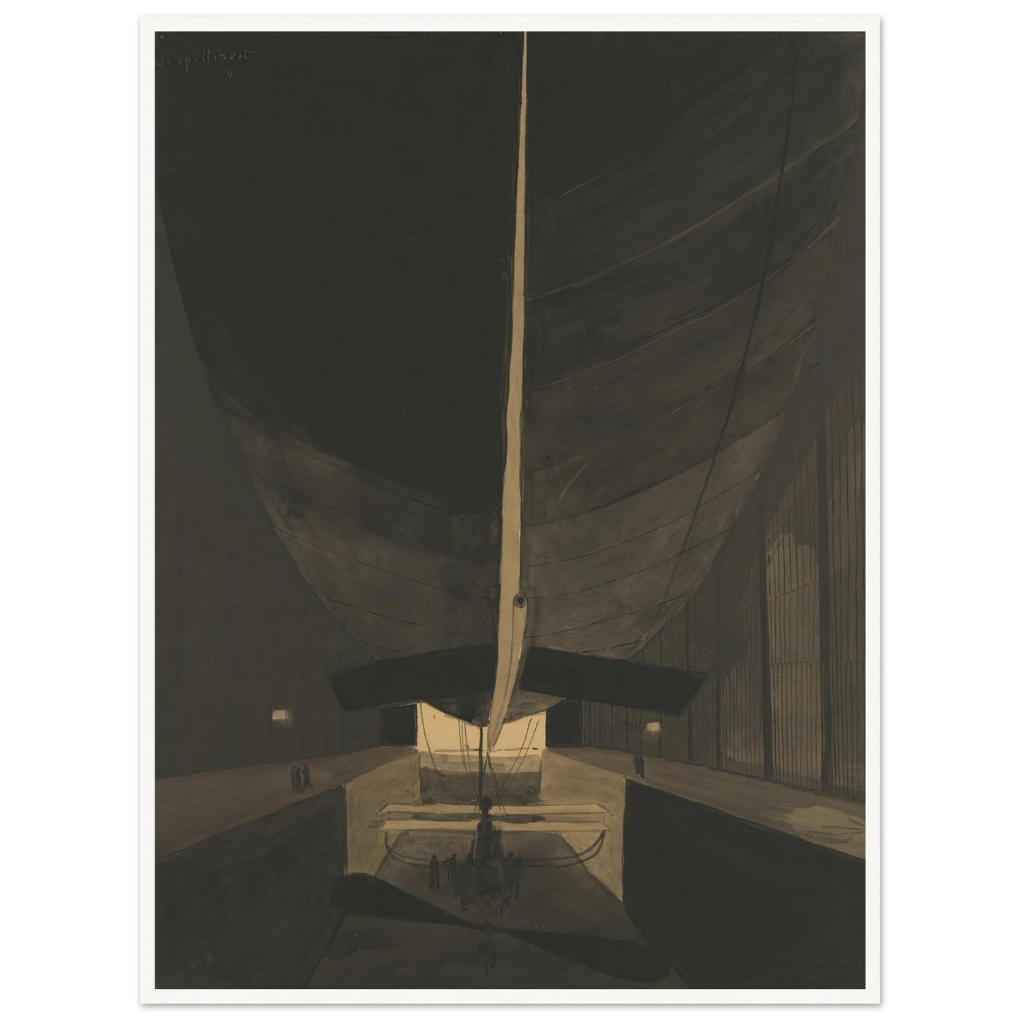 Het luchtschip Belgique II in zijn loods (1910) Art Print | Leon Spilliaert-Quipham Collections