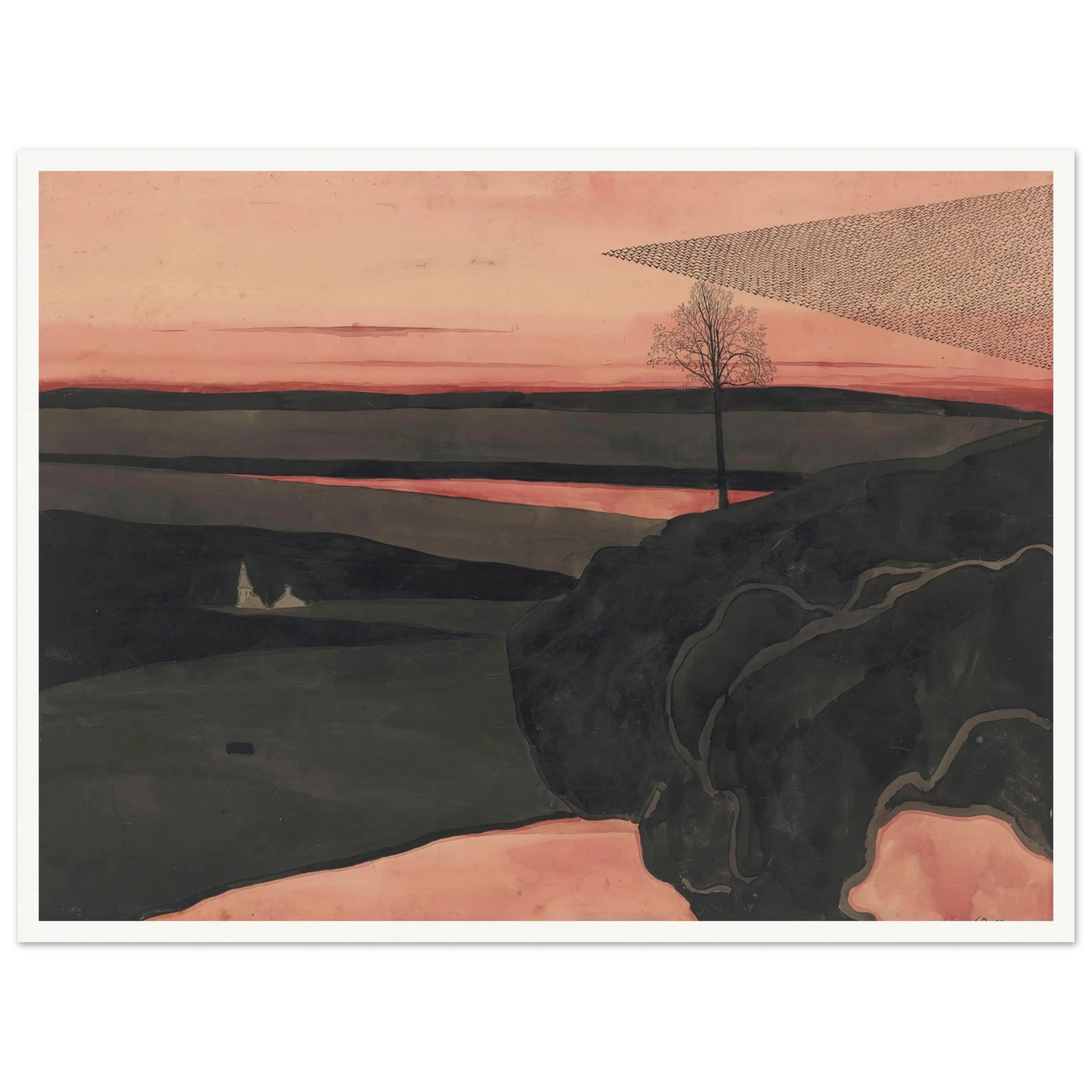 Landscape under a Red Evening Glow with Migratory Birds (1919) Art Print | Leon Spilliaert-Quipham Collections