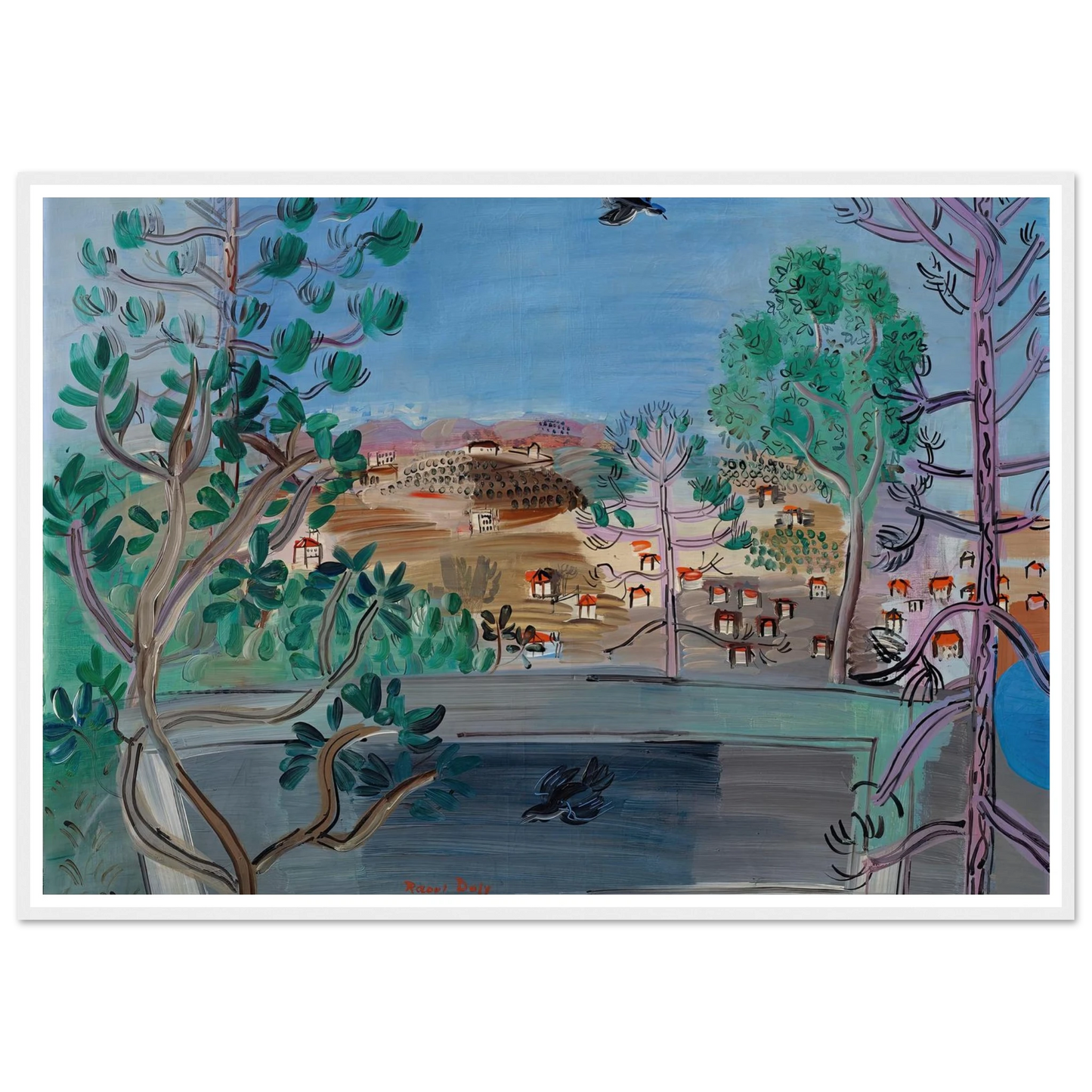 Le réservoir à Golfe-Juan, à l’oiseau (1927) Art Print | Raoul Dufy-Quipham Collections
