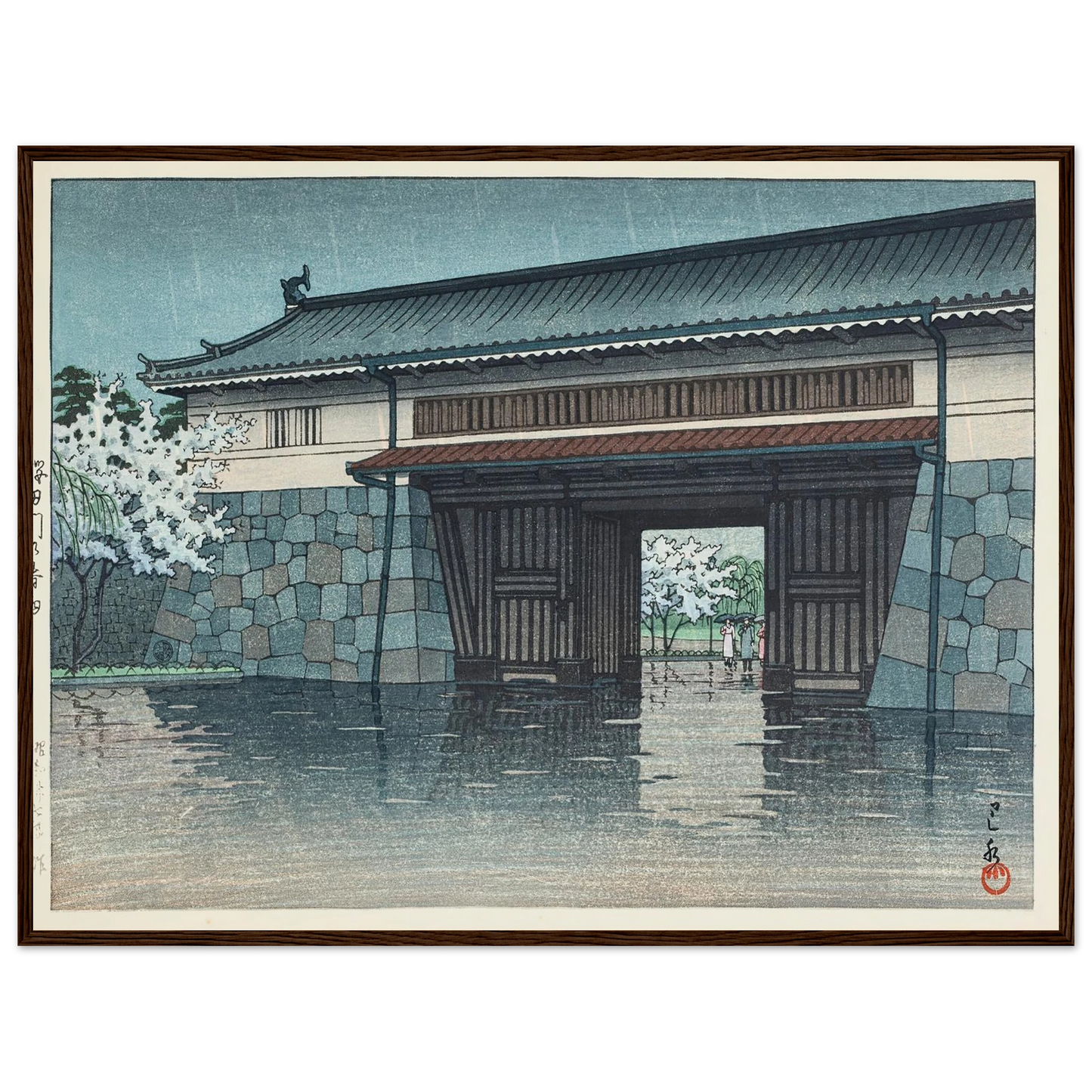 Sakuradamon no harusame (Spring rain at Sakurada Gate) (1952) Art Print | Kawase Hasui-Quipham Collections