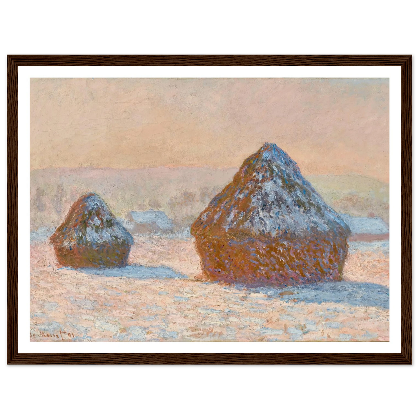 Wheatstacks, Snow Effect, Morning (1891) Art Print | Claude Monet-Quipham Collections