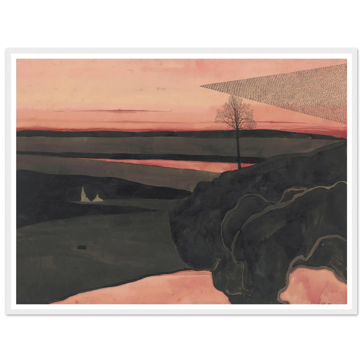 Landscape under a Red Evening Glow with Migratory Birds (1919) Art Print | Leon Spilliaert-Quipham Collections