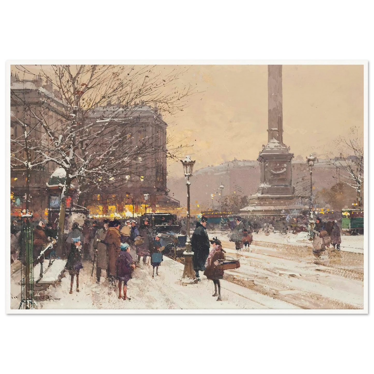 Figures in the snow, the Place de Concorde, Paris Art Print | Eugene Galien Laloue-Quipham Collections