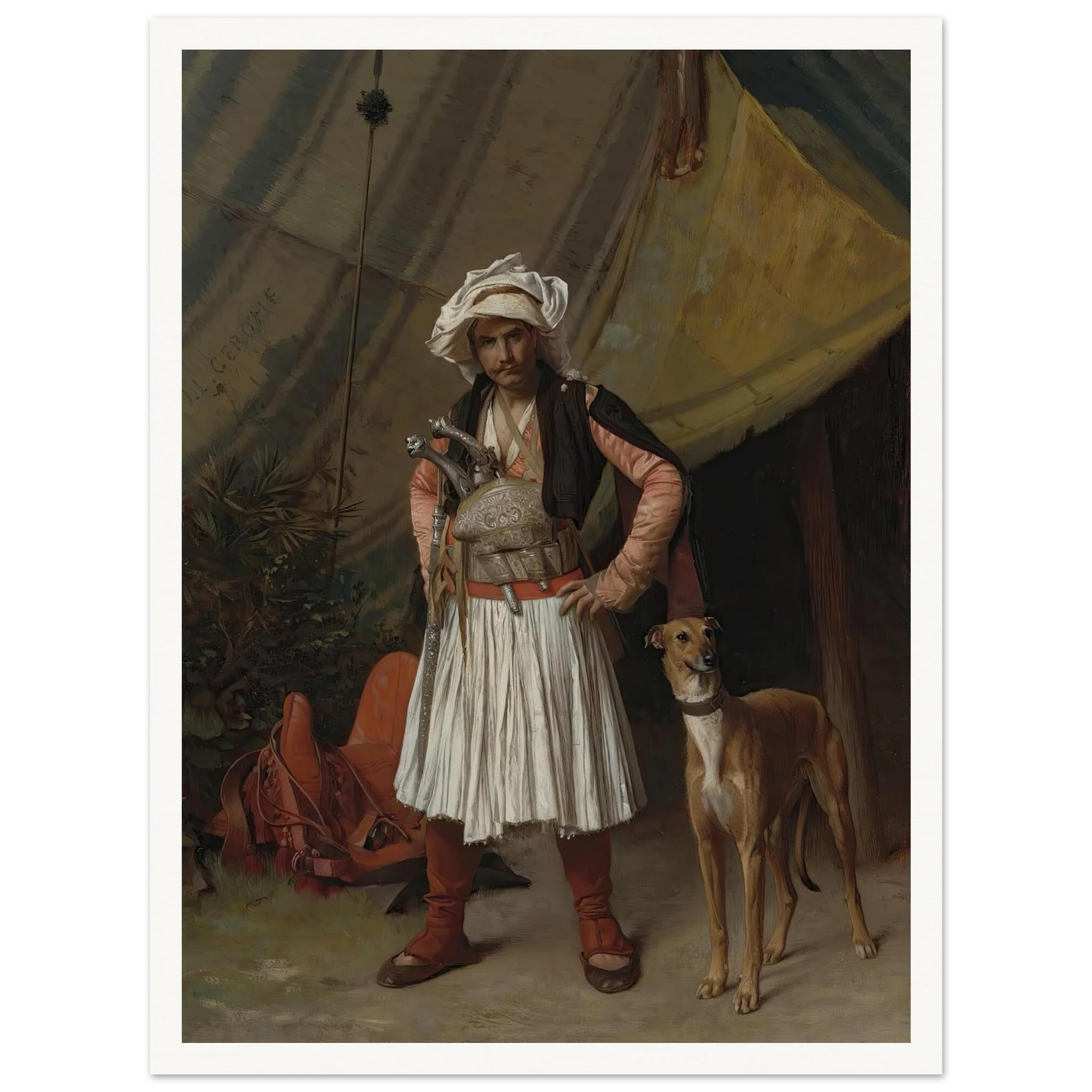 A Bashi-Bazouk And His Dog Art Print | Jean Leon Gerome - Framed Poster - 30x40 cm / 12x16″ - Black frame
