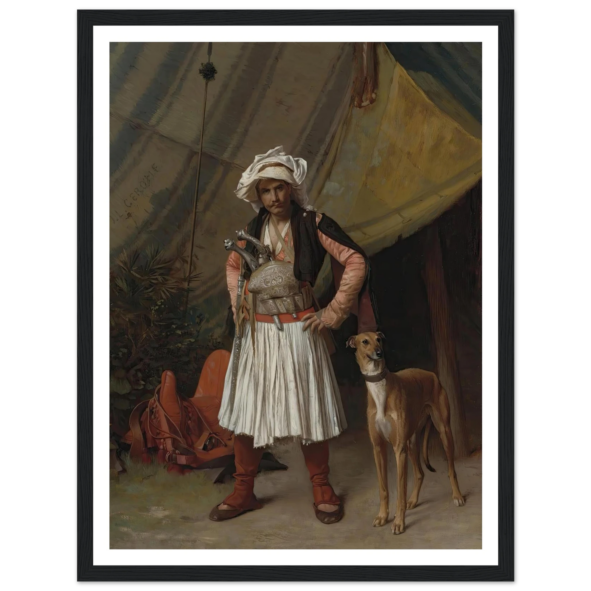 A Bashi-Bazouk And His Dog Art Print | Jean Leon Gerome - Framed Poster - 30x40 cm / 12x16″ - Black frame