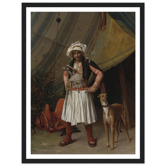 A Bashi-Bazouk And His Dog Art Print | Jean Leon Gerome - Framed Poster - 30x40 cm / 12x16″ - Black frame