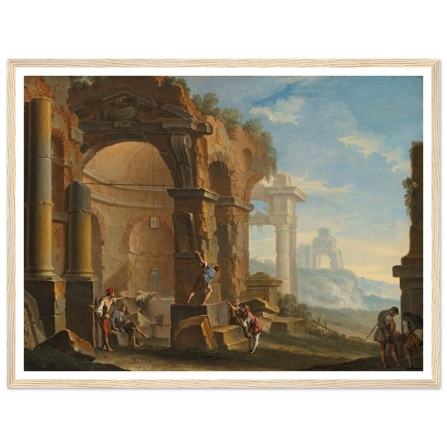 A capriccio with figures conversing by classical ruins Art Print | Sebastiano Ricci - Framed Poster - 30x40 cm / 12x16″ - Black frame