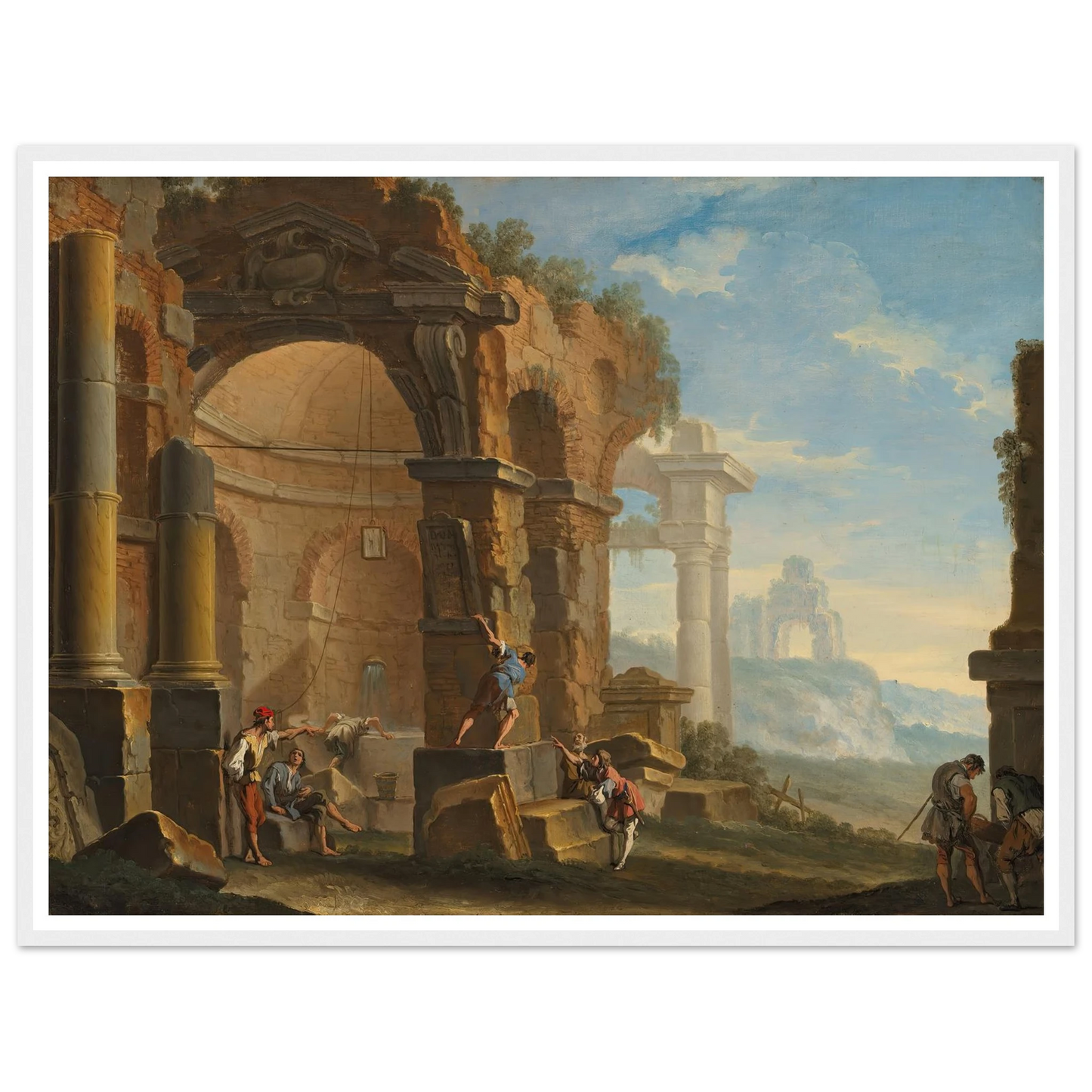 A capriccio with figures conversing by classical ruins Art Print | Sebastiano Ricci - Framed Poster - 30x40 cm / 12x16″ - Black frame