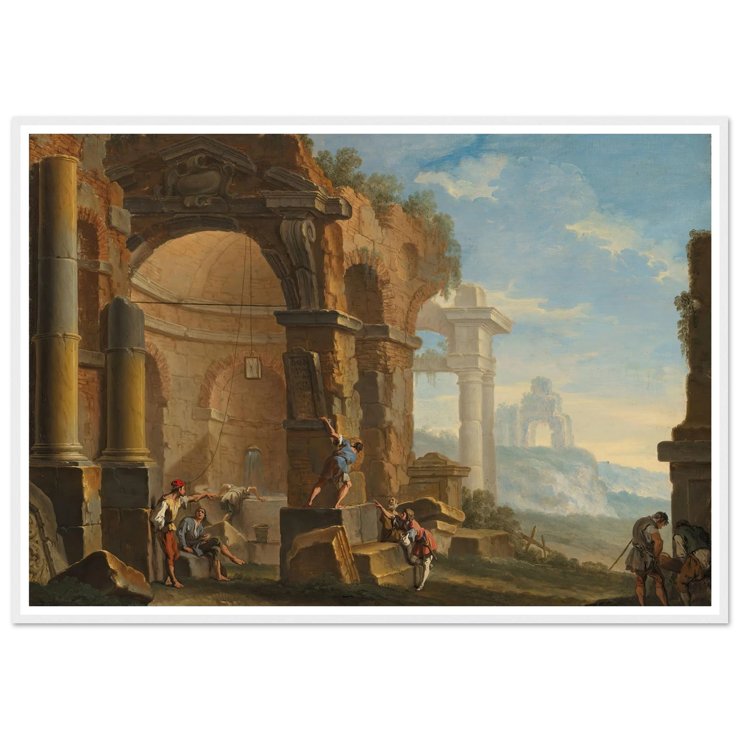 A capriccio with figures conversing by classical ruins Art Print | Sebastiano Ricci - Framed Poster - 30x40 cm / 12x16″ - Black frame