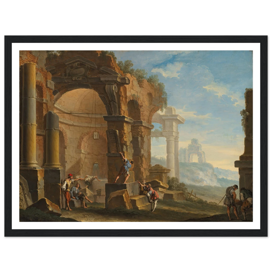 A capriccio with figures conversing by classical ruins Art Print | Sebastiano Ricci - Framed Poster - 30x40 cm / 12x16″ - Black frame