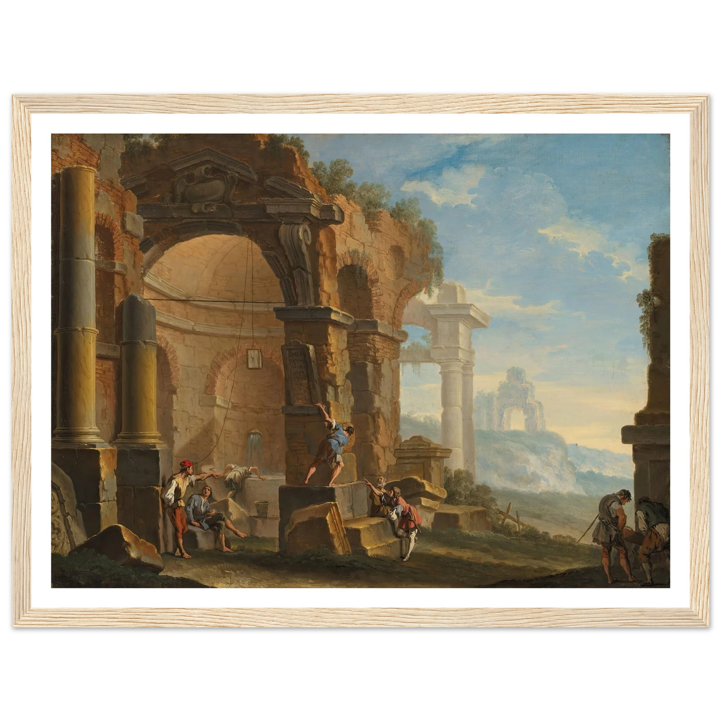 A capriccio with figures conversing by classical ruins Art Print | Sebastiano Ricci - Framed Poster - 30x40 cm / 12x16″ - Black frame