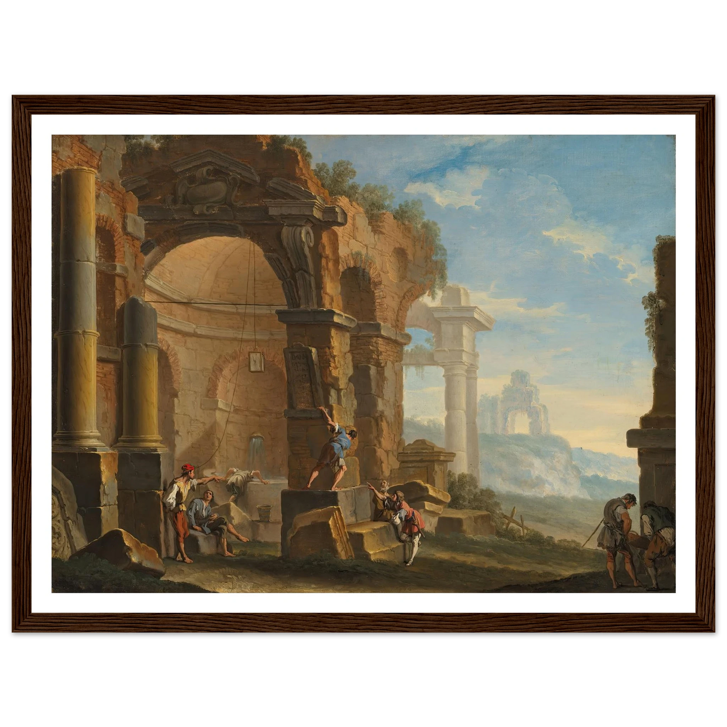 A capriccio with figures conversing by classical ruins Art Print | Sebastiano Ricci - Framed Poster - 30x40 cm / 12x16″ - Black frame