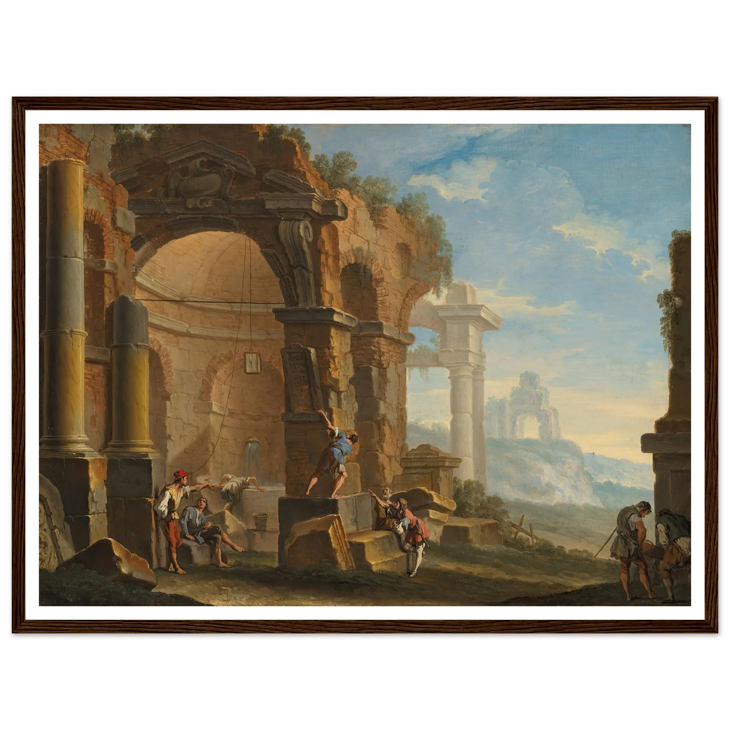 A capriccio with figures conversing by classical ruins Art Print | Sebastiano Ricci - Framed Poster - 30x40 cm / 12x16″ - Black frame