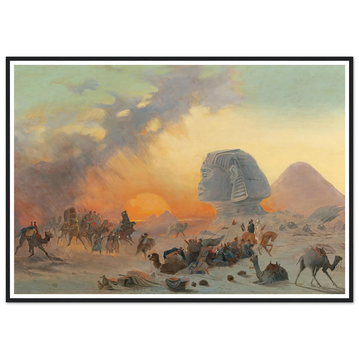 A Caravan In The Desert In A Simoom Art Print | Ippolito Caffi - Framed Poster - 30x40 cm / 12x16″ - Black frame