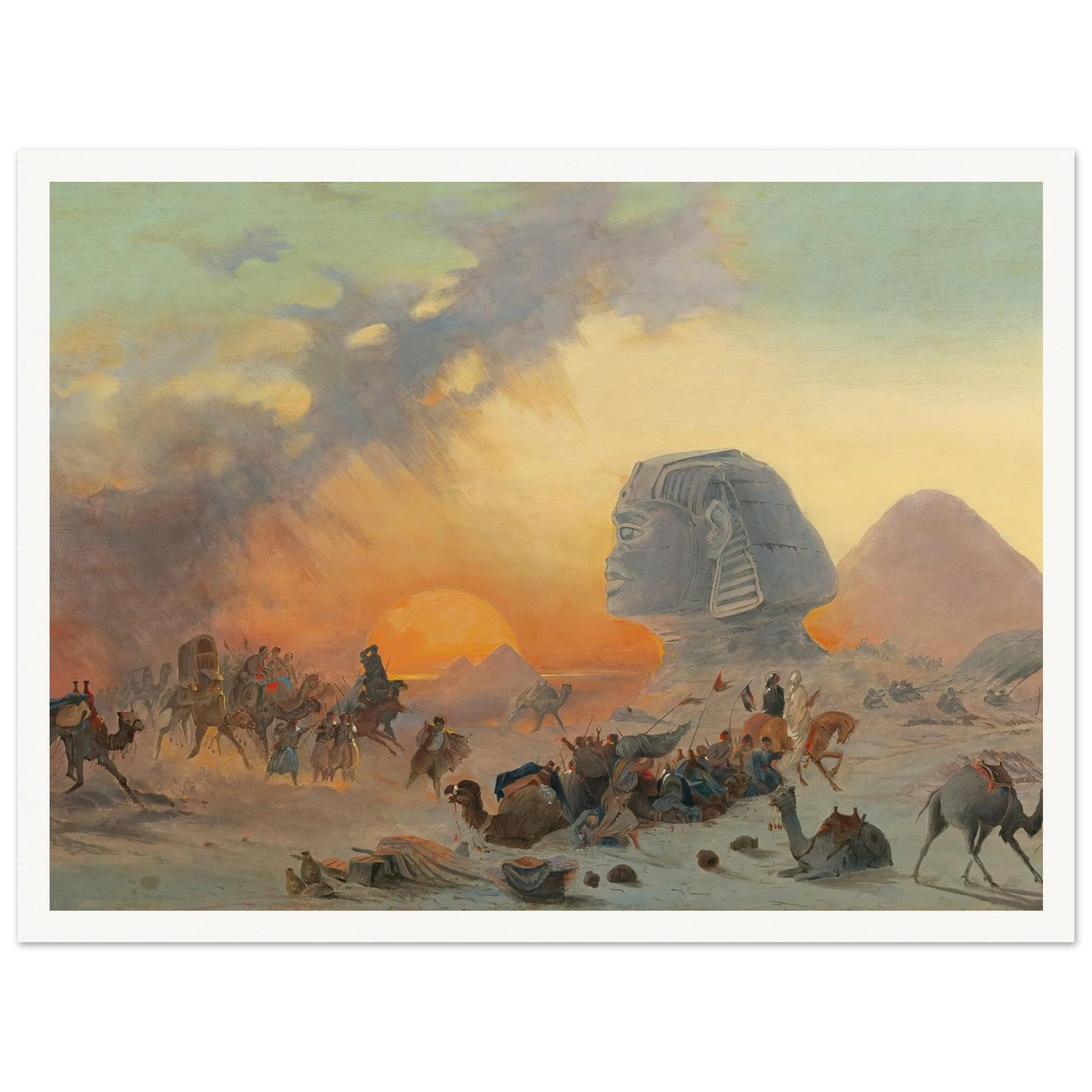 A Caravan In The Desert In A Simoom Art Print | Ippolito Caffi - Framed Poster - 30x40 cm / 12x16″ - Black frame