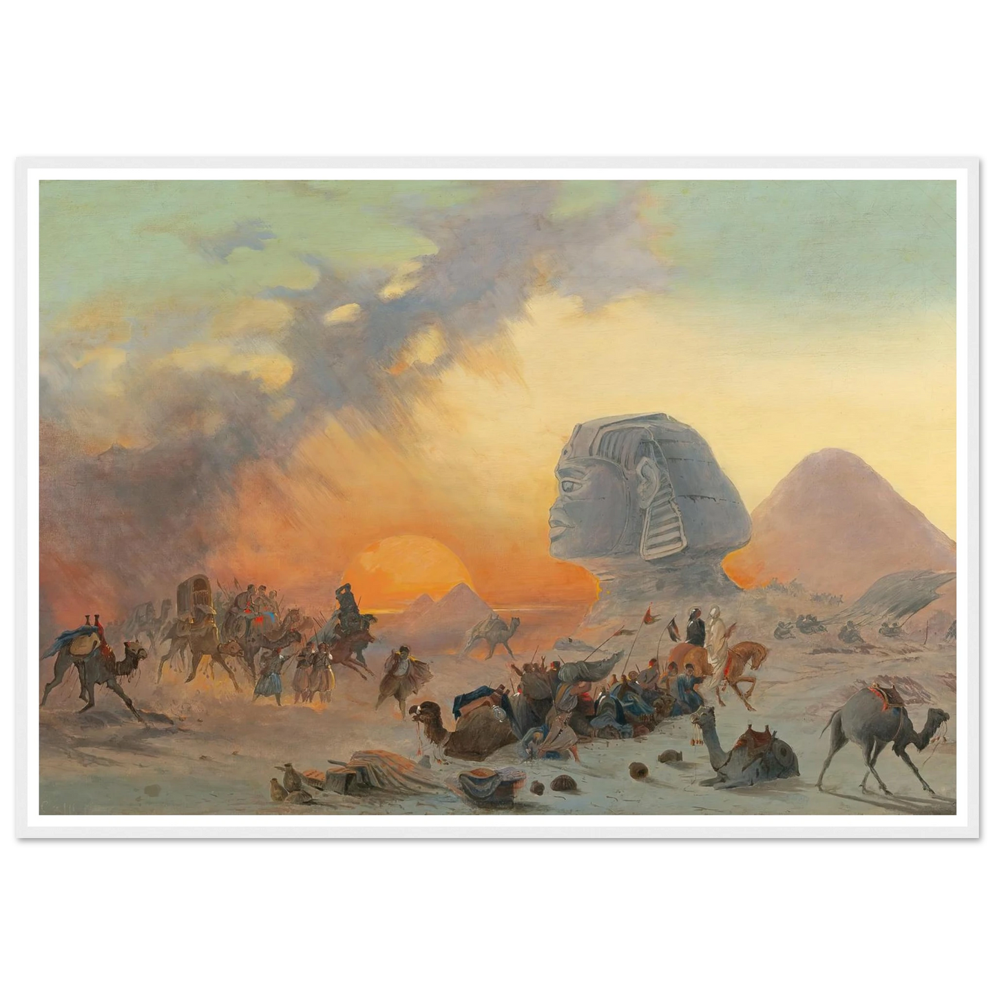 A Caravan In The Desert In A Simoom Art Print | Ippolito Caffi - Framed Poster - 30x40 cm / 12x16″ - Black frame