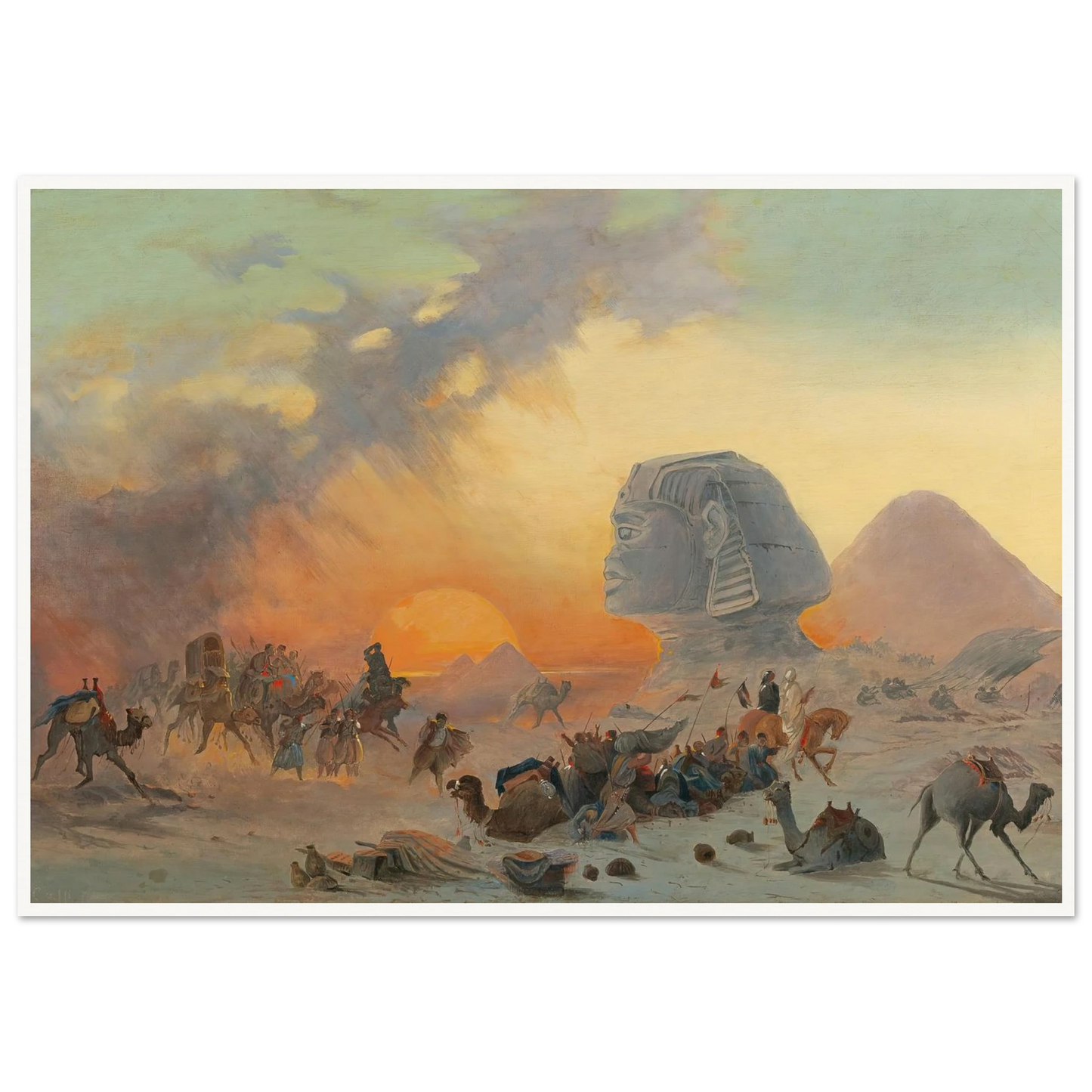 A Caravan In The Desert In A Simoom Art Print | Ippolito Caffi - Framed Poster - 30x40 cm / 12x16″ - Black frame