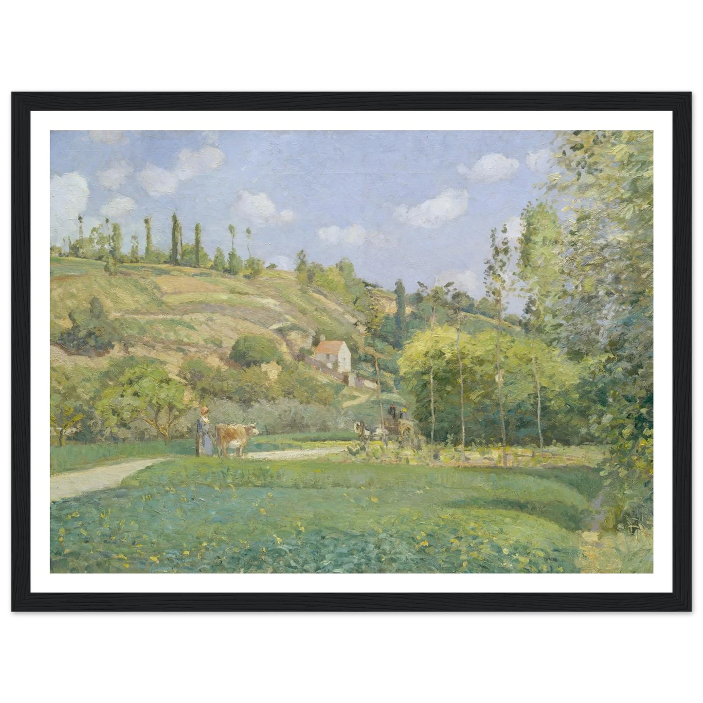 A Cowherd at Valhermeil, Auvers-sur-Oise (1874) Art Print | Camille Pissarro - Framed Poster - 30x40 cm / 12x16″ - Black frame