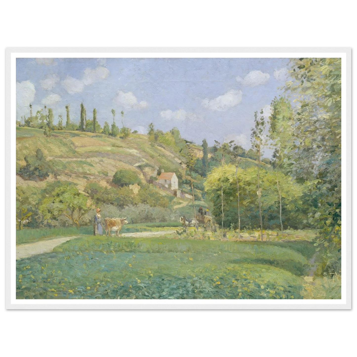 A Cowherd at Valhermeil, Auvers-sur-Oise (1874) Art Print | Camille Pissarro - Framed Poster - 30x40 cm / 12x16″ - Black frame
