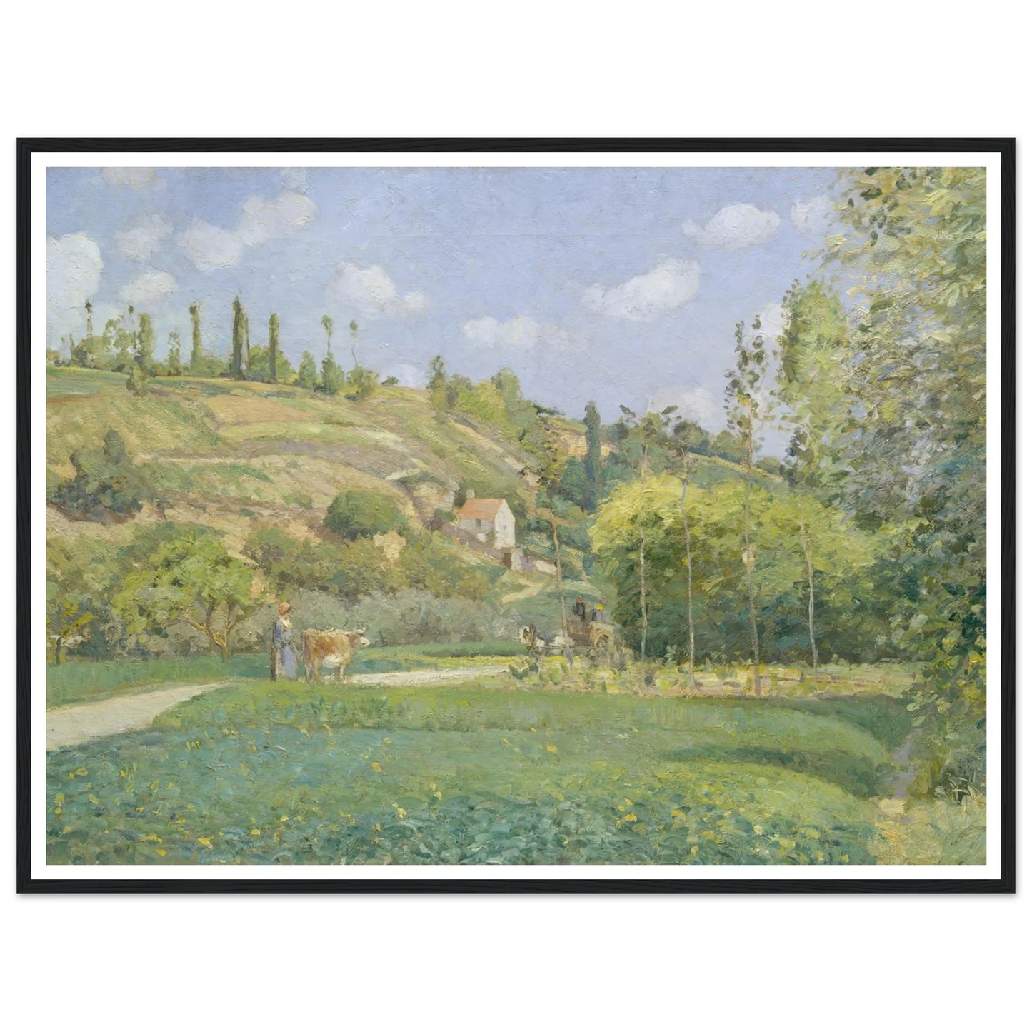 A Cowherd at Valhermeil, Auvers-sur-Oise (1874) Art Print | Camille Pissarro - Framed Poster - 30x40 cm / 12x16″ - Black frame