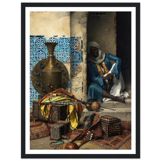 A Dealer in Artefacts (1887) Art Print | Ludwig Deutsch - Framed Poster - 30x40 cm / 12x16″ - Black frame