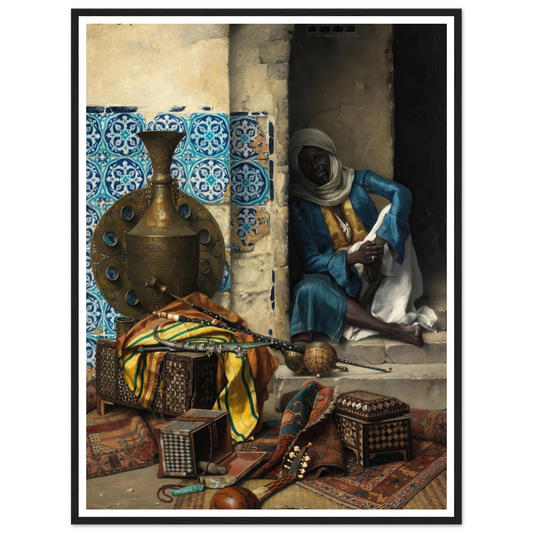 A Dealer in Artefacts (1887) Art Print | Ludwig Deutsch - Framed Poster - 30x40 cm / 12x16″ - Black frame