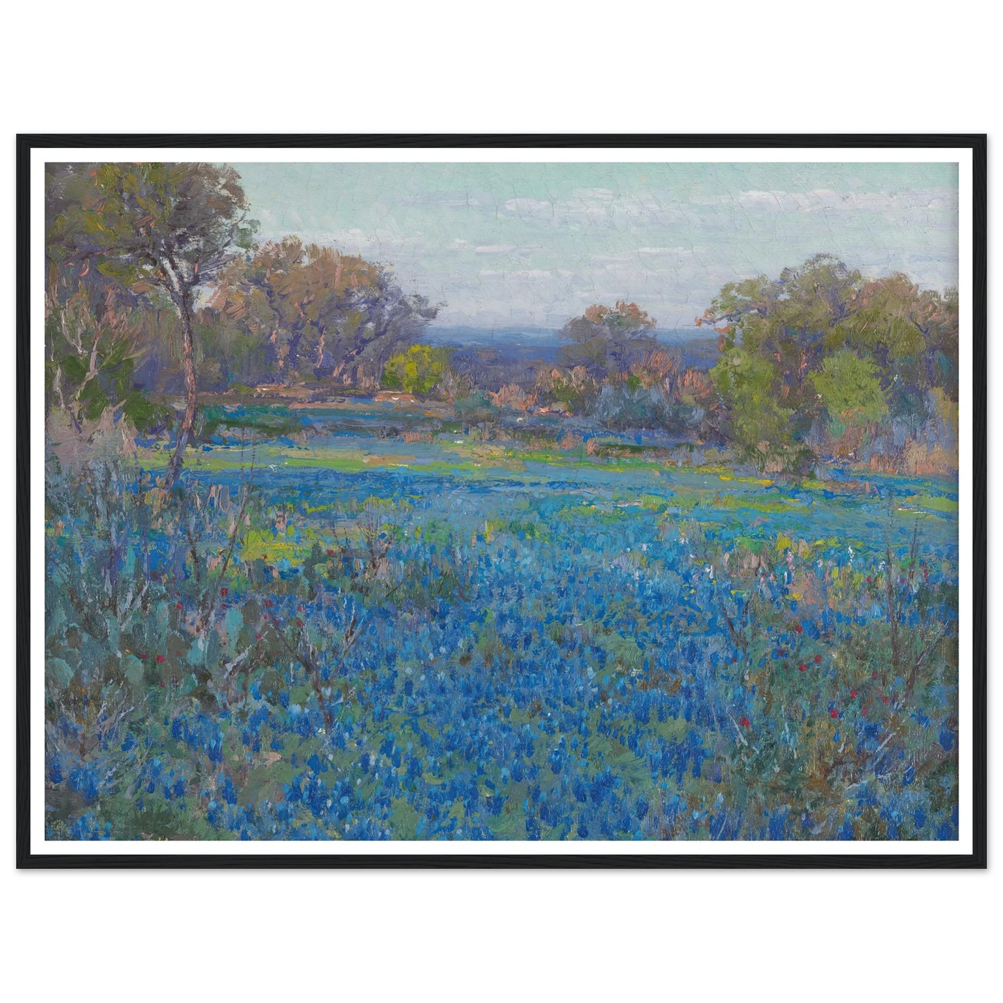 A field of Blue Bonnets, late afternoon sunlight (1919-1920) Art Print | Julian Onderdonk - Framed Poster - 30x40 cm / 12x16″ - Black frame