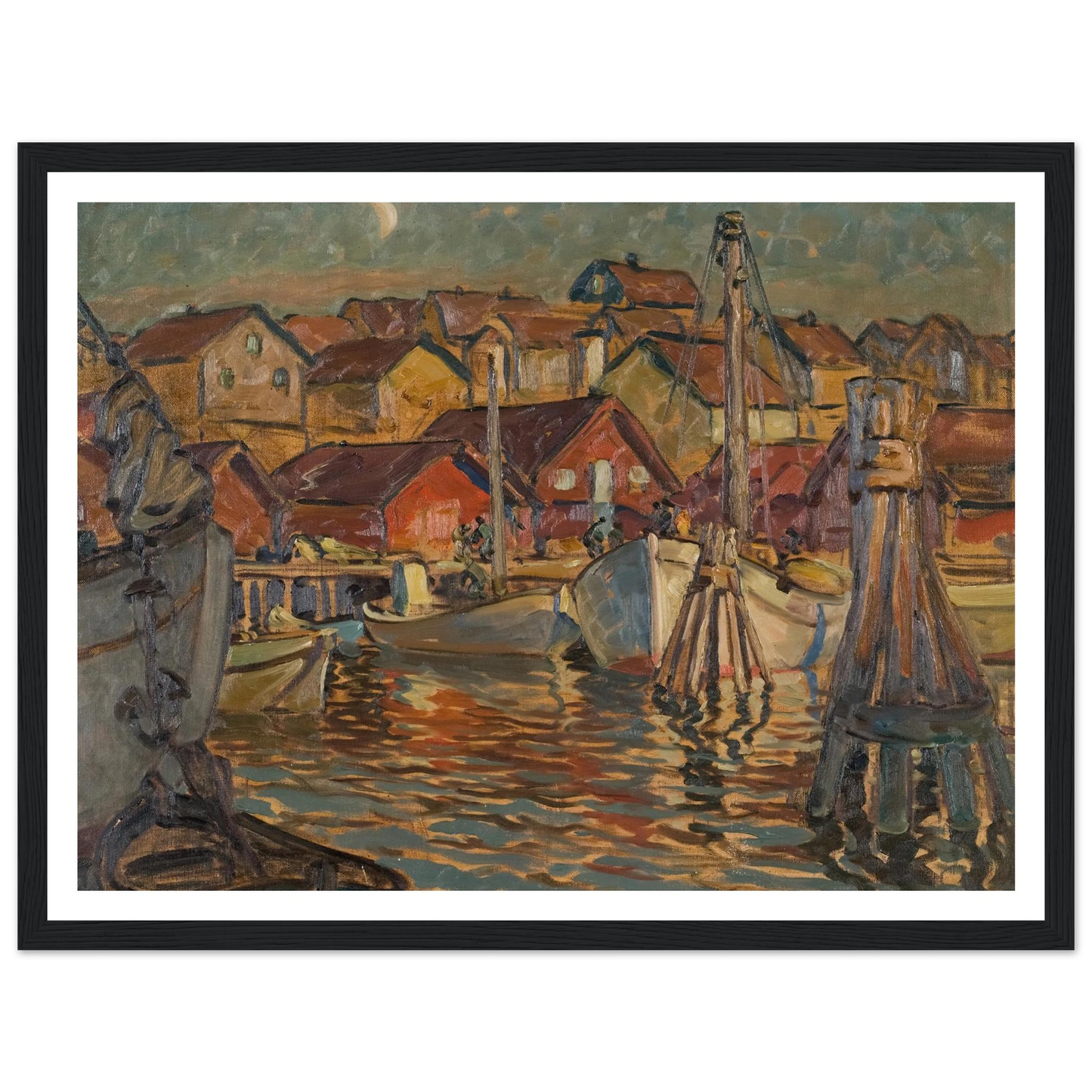 A Fishing Harbour. Study from North Norway Art Print | Anna Boberg - Framed Poster - 30x40 cm / 12x16″ - Black frame