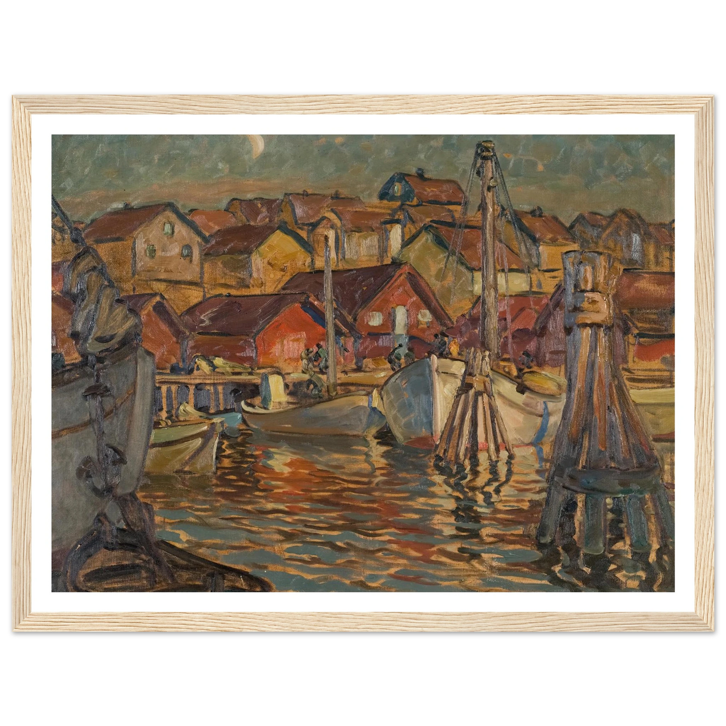 A Fishing Harbour. Study from North Norway Art Print | Anna Boberg - Framed Poster - 30x40 cm / 12x16″ - Black frame