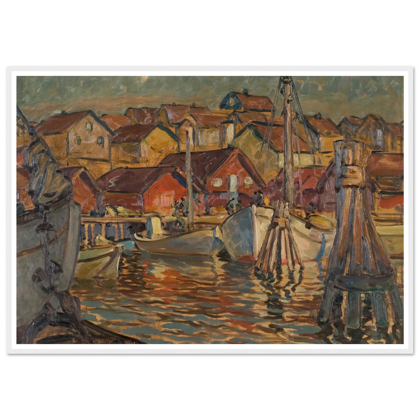 A Fishing Harbour. Study from North Norway Art Print | Anna Boberg - Framed Poster - 30x40 cm / 12x16″ - Black frame