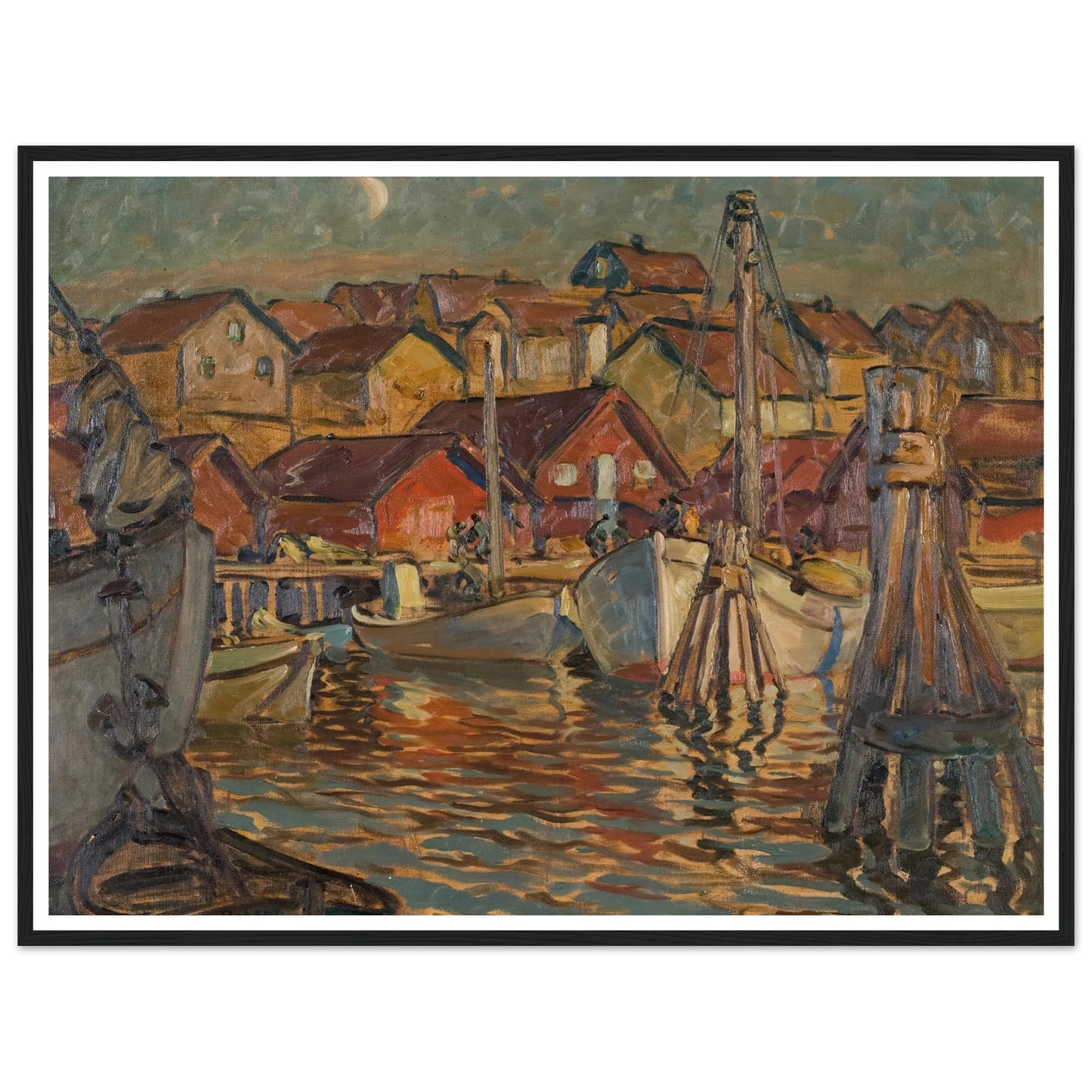 A Fishing Harbour. Study from North Norway Art Print | Anna Boberg - Framed Poster - 30x40 cm / 12x16″ - Black frame