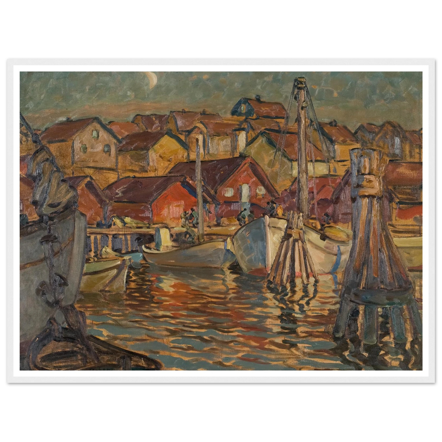 A Fishing Harbour. Study from North Norway Art Print | Anna Boberg - Framed Poster - 30x40 cm / 12x16″ - Black frame